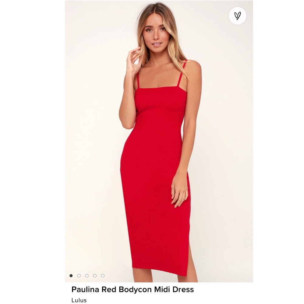 Lulus Paulina Red Bodycon Midi Dress with Slit